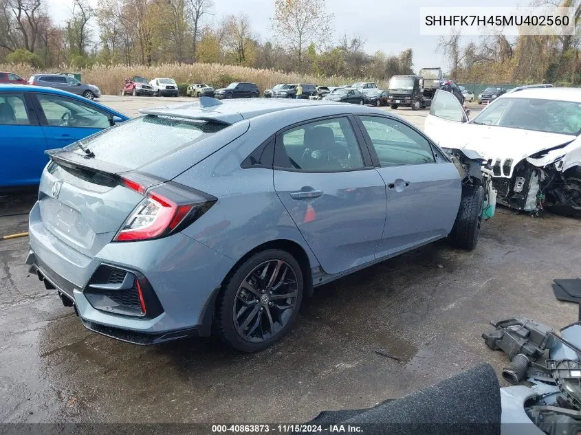 2021 Honda Civic Sport VIN: SHHFK7H45MU402560 Lot: 40863873