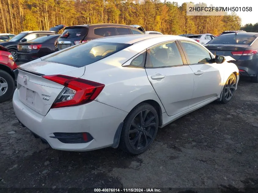 2021 Honda Civic Sport VIN: 2HGFC2F87MH501058 Lot: 40876014