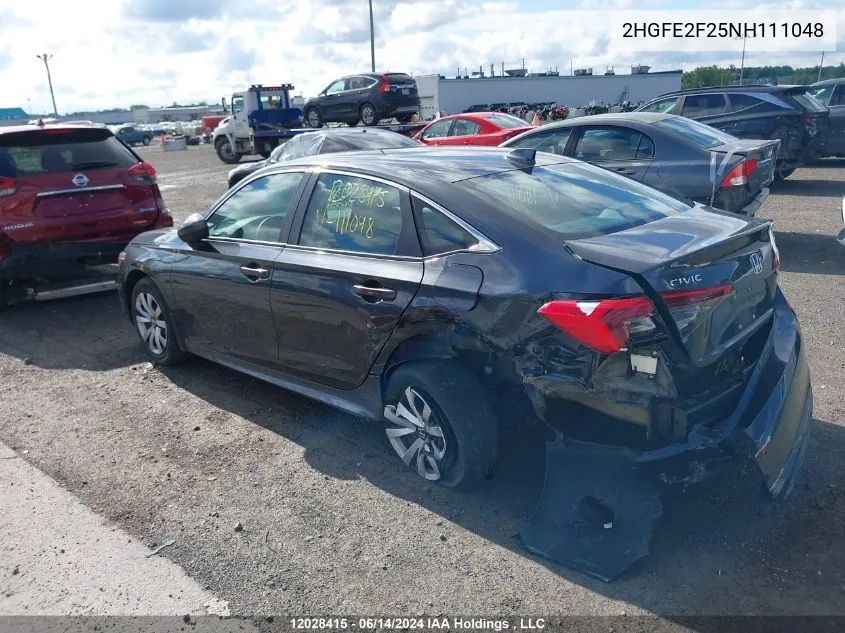 2022 Honda Civic Sedan VIN: 2HGFE2F25NH111048 Lot: 12028415