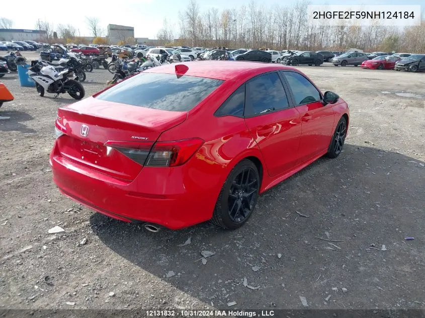 2022 Honda Civic VIN: 2HGFE2F59NH124184 Lot: 12131832