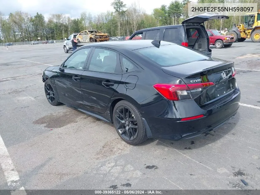 2022 Honda Civic Sport VIN: 2HGFE2F55NH598097 Lot: 39365122