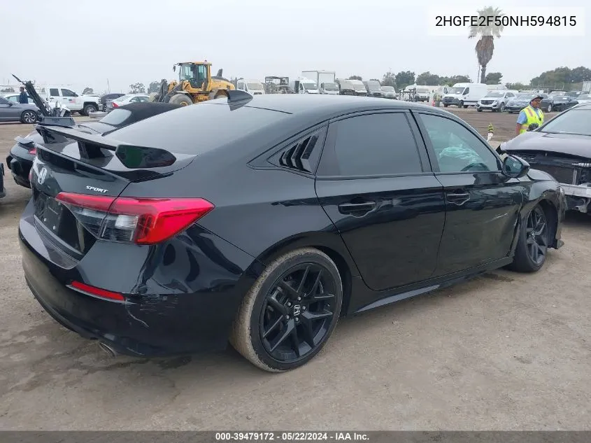 2022 Honda Civic Sport VIN: 2HGFE2F50NH594815 Lot: 39479172