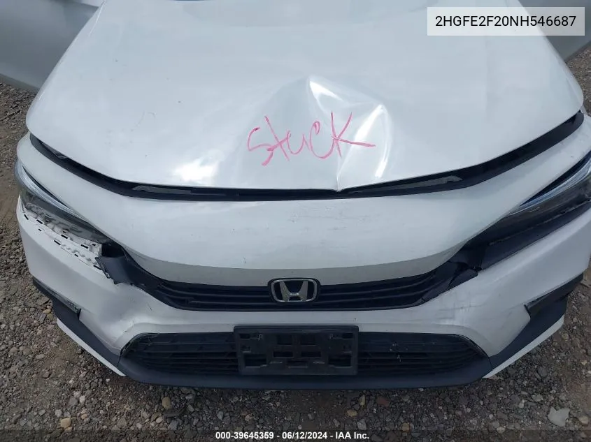 2022 Honda Civic Lx VIN: 2HGFE2F20NH546687 Lot: 39645359