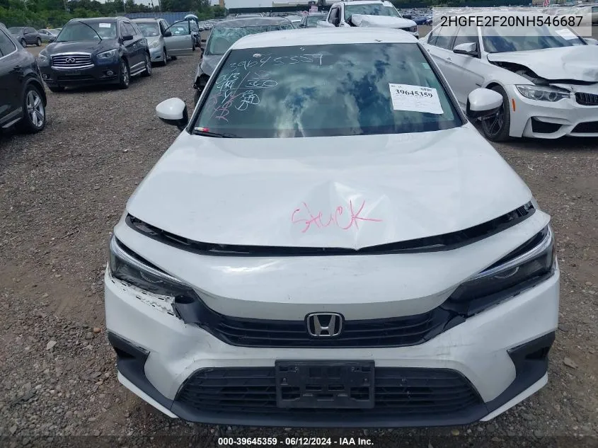 2022 Honda Civic Lx VIN: 2HGFE2F20NH546687 Lot: 39645359