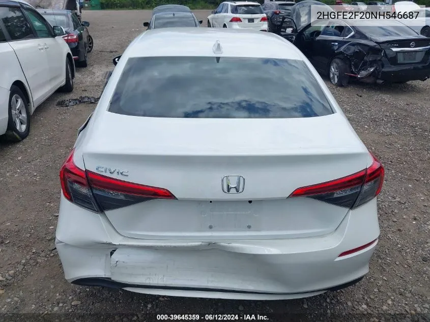 2022 Honda Civic Lx VIN: 2HGFE2F20NH546687 Lot: 39645359