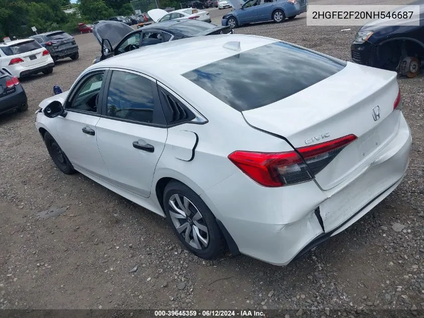 2022 Honda Civic Lx VIN: 2HGFE2F20NH546687 Lot: 39645359