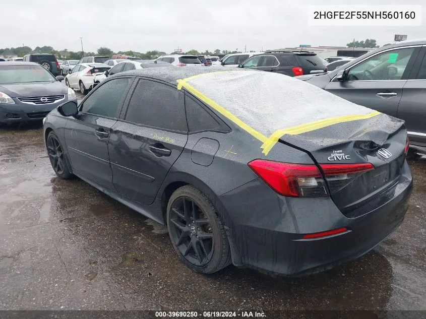 2022 Honda Civic Sport VIN: 2HGFE2F55NH560160 Lot: 39690250