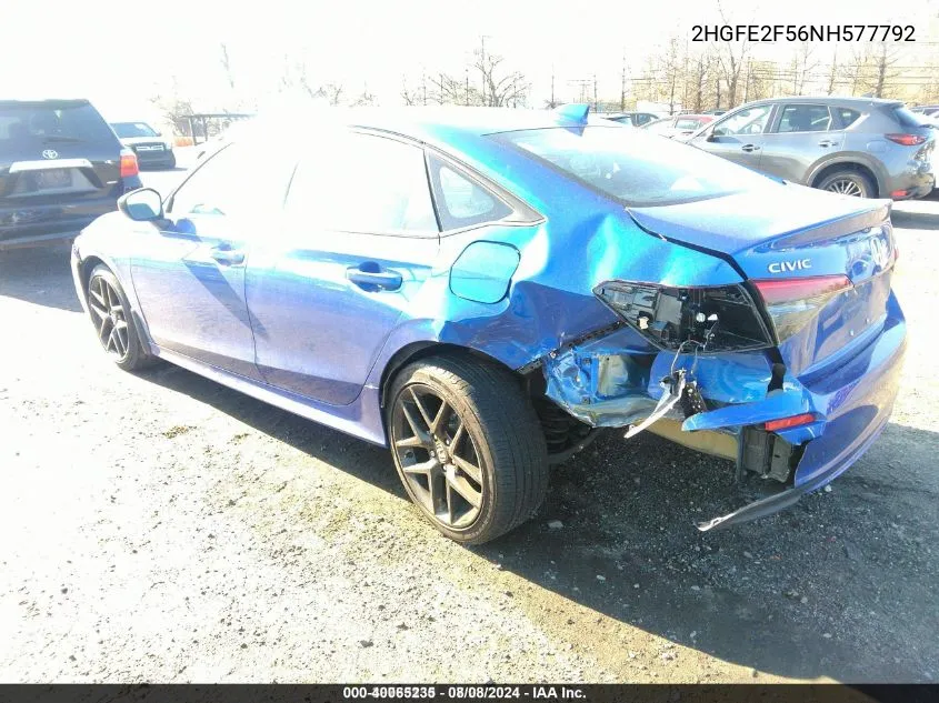 2022 Honda Civic Sport VIN: 2HGFE2F56NH577792 Lot: 40065235