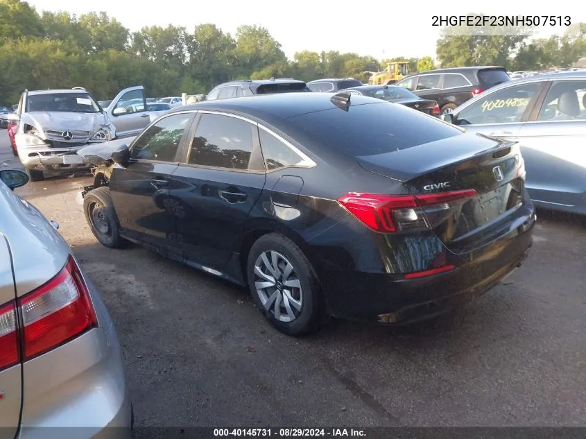 2022 Honda Civic Lx VIN: 2HGFE2F23NH507513 Lot: 40145731