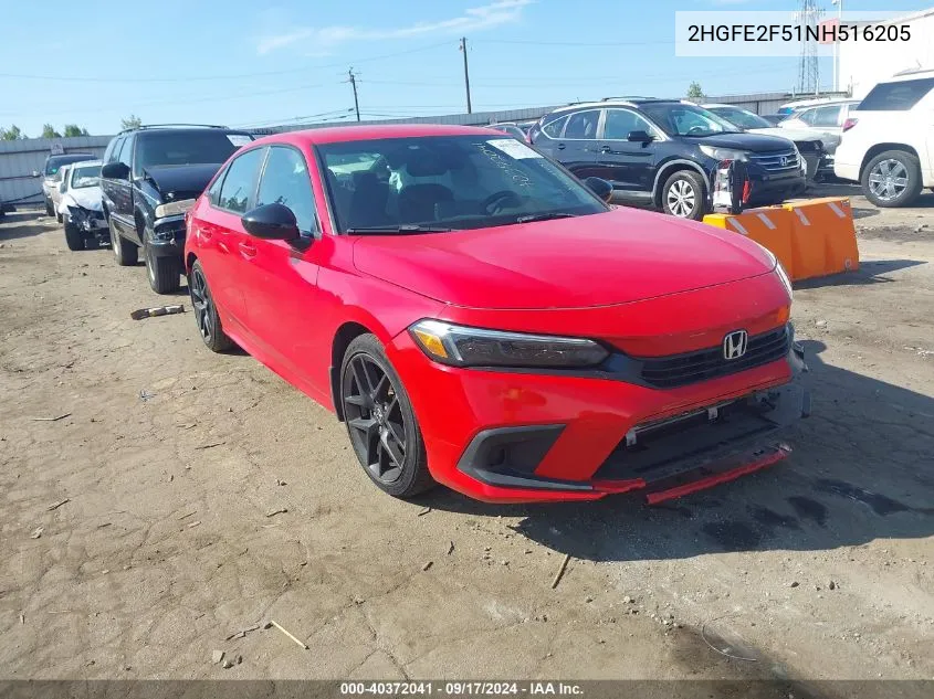 2022 Honda Civic Sport VIN: 2HGFE2F51NH516205 Lot: 40372041