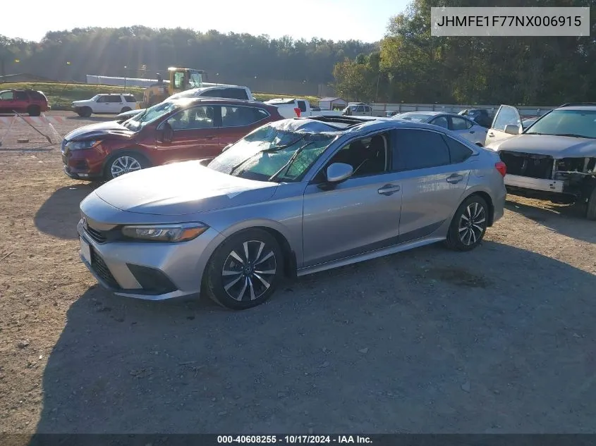 2022 Honda Civic Ex VIN: JHMFE1F77NX006915 Lot: 40608255