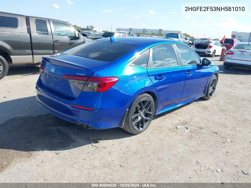 2022 Honda Civic Sport VIN: 2HGFE2F53NH581010 Lot: 40689528