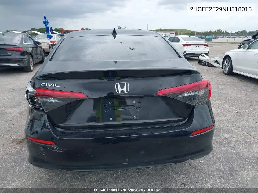 2022 Honda Civic Lx VIN: 2HGFE2F29NH518015 Lot: 40714017