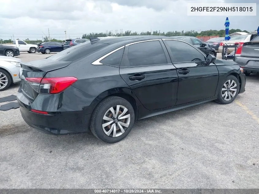 2022 Honda Civic Lx VIN: 2HGFE2F29NH518015 Lot: 40714017