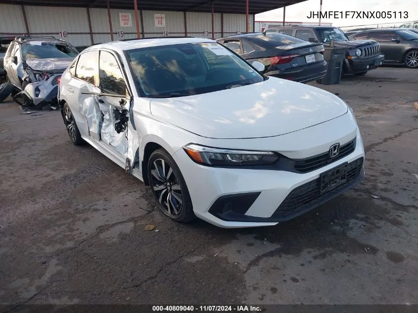 2022 Honda Civic Ex VIN: JHMFE1F7XNX005113 Lot: 40809040