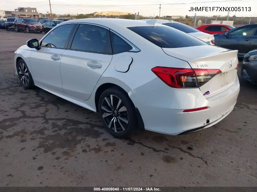 2022 Honda Civic Ex VIN: JHMFE1F7XNX005113 Lot: 40809040