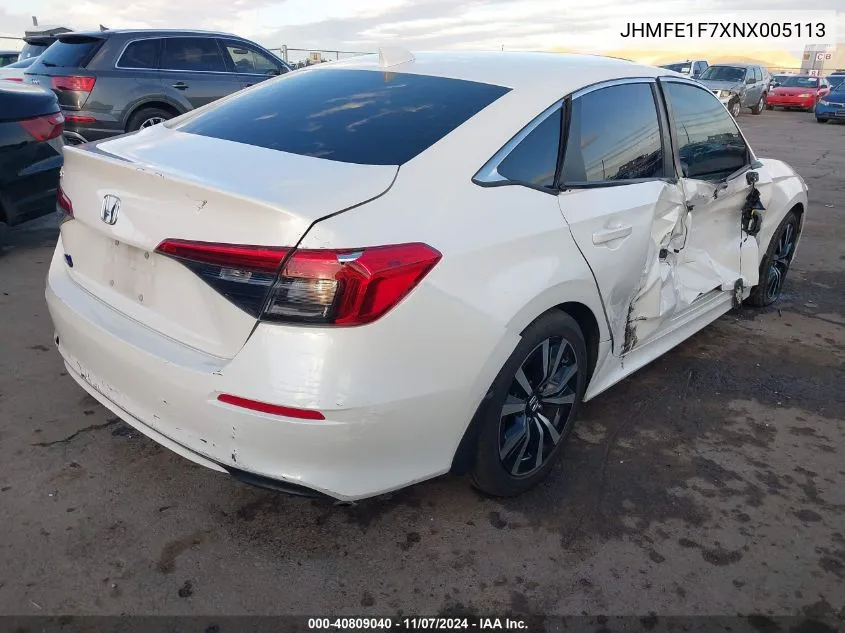 2022 Honda Civic Ex VIN: JHMFE1F7XNX005113 Lot: 40809040