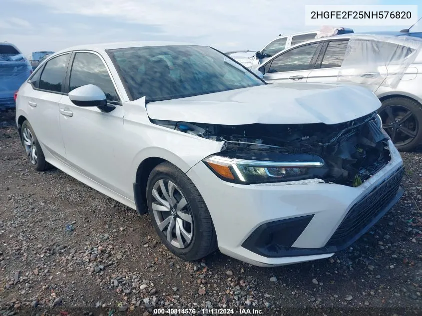 2022 Honda Civic Lx VIN: 2HGFE2F25NH576820 Lot: 40814576