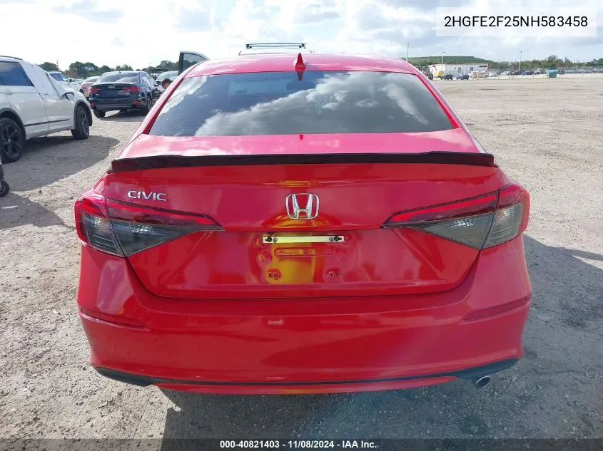 2022 Honda Civic Lx VIN: 2HGFE2F25NH583458 Lot: 40821403