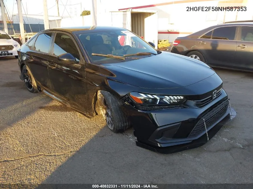 2022 Honda Civic Sport VIN: 2HGFE2F58NH587353 Lot: 40832331