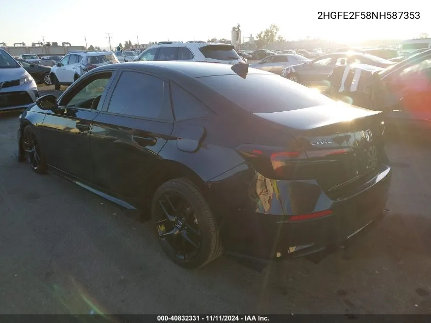 2022 Honda Civic Sport VIN: 2HGFE2F58NH587353 Lot: 40832331