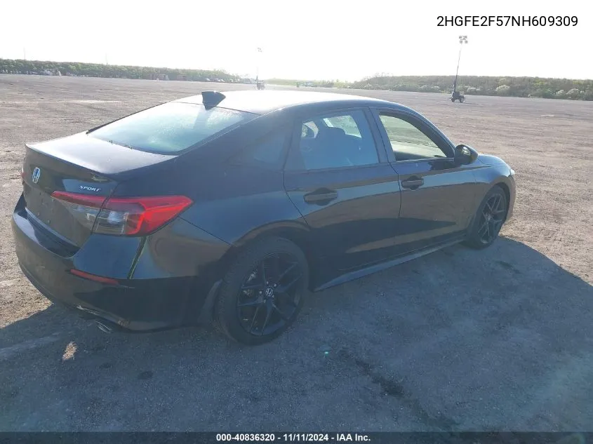 2022 Honda Civic Sport VIN: 2HGFE2F57NH609309 Lot: 40836320