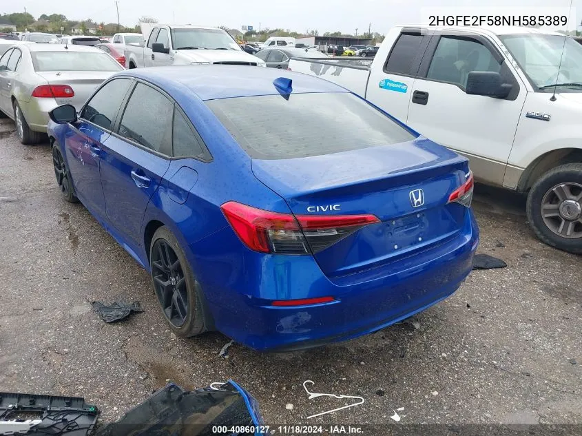 2022 Honda Civic Sport VIN: 2HGFE2F58NH585389 Lot: 40860127