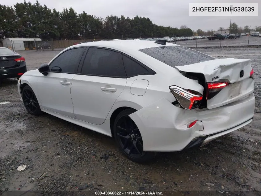 2022 Honda Civic Sport VIN: 2HGFE2F51NH538639 Lot: 40866822