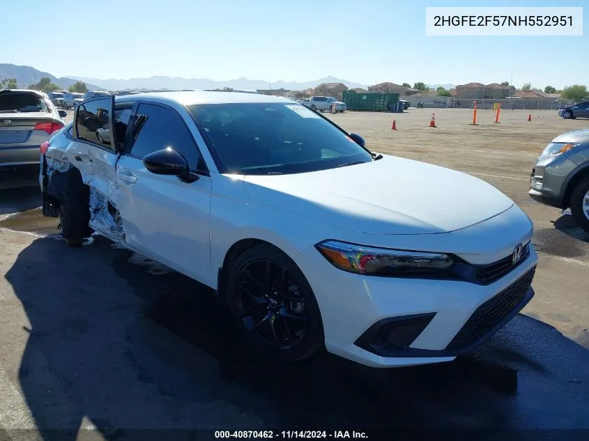 2022 Honda Civic Sport VIN: 2HGFE2F57NH552951 Lot: 40870462