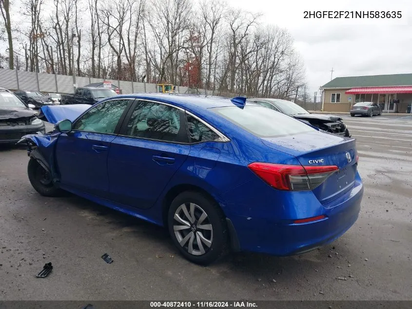 2022 Honda Civic Lx VIN: 2HGFE2F21NH583635 Lot: 40872410