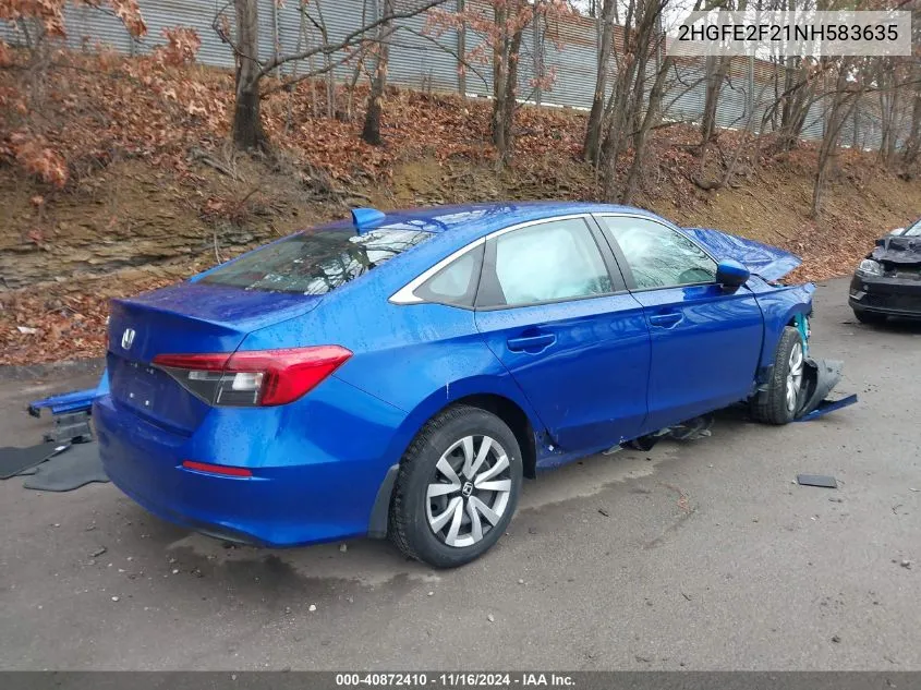 2022 Honda Civic Lx VIN: 2HGFE2F21NH583635 Lot: 40872410