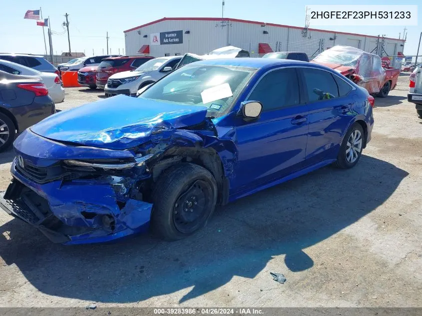 2023 Honda Civic Lx VIN: 2HGFE2F23PH531233 Lot: 39283986