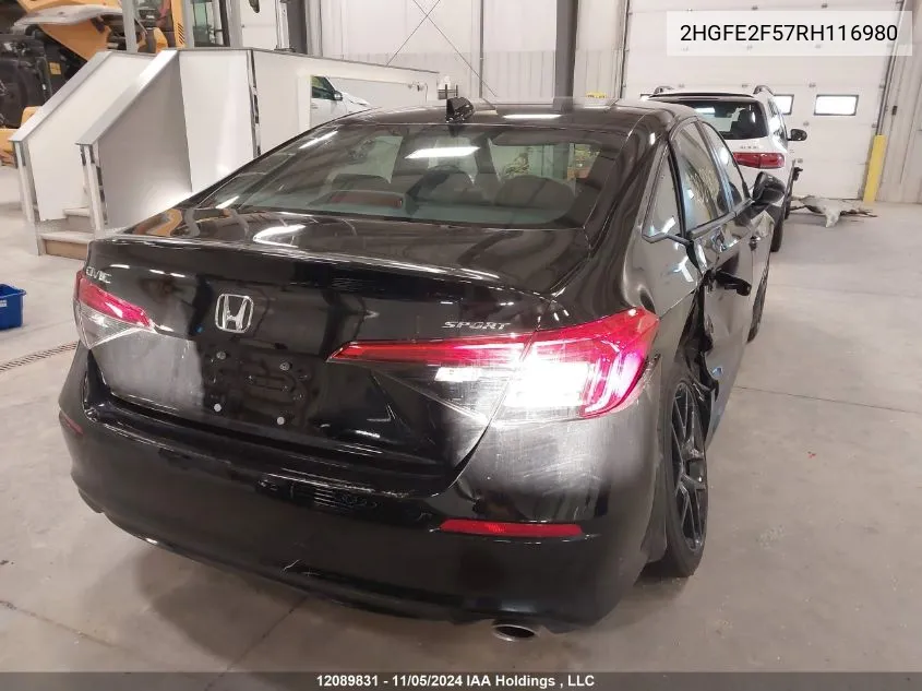 2024 Honda Civic Sedan VIN: 2HGFE2F57RH116980 Lot: 12089831