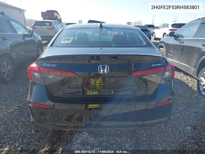 2024 Honda Civic Sport VIN: 2HGFE2F53RH583801 Lot: 40815278