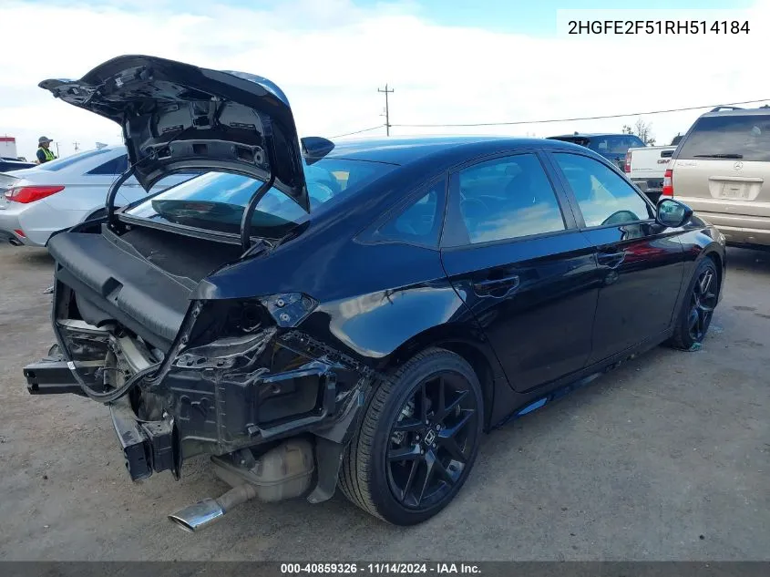 2024 Honda Civic Sport VIN: 2HGFE2F51RH514184 Lot: 40859326