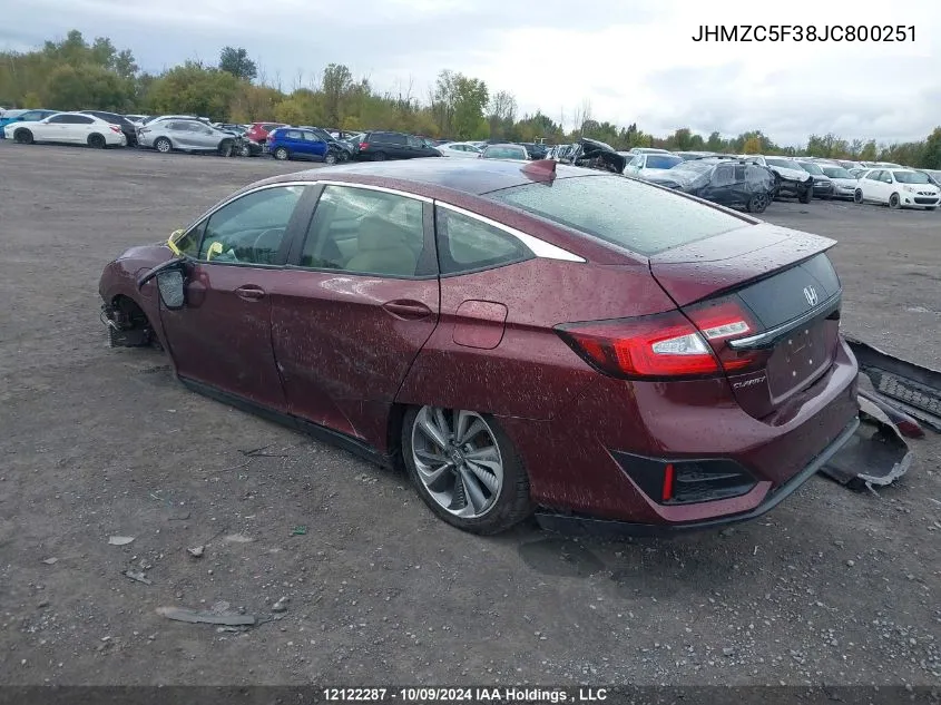 2018 Honda Clarity Plug-In Hybrid VIN: JHMZC5F38JC800251 Lot: 12122287