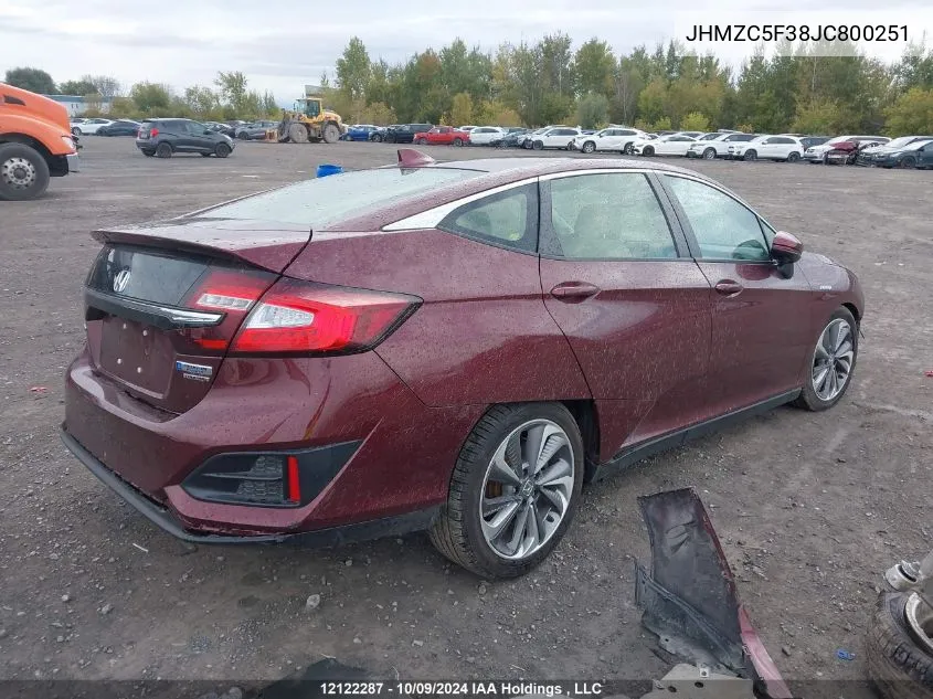 2018 Honda Clarity Plug-In Hybrid VIN: JHMZC5F38JC800251 Lot: 12122287