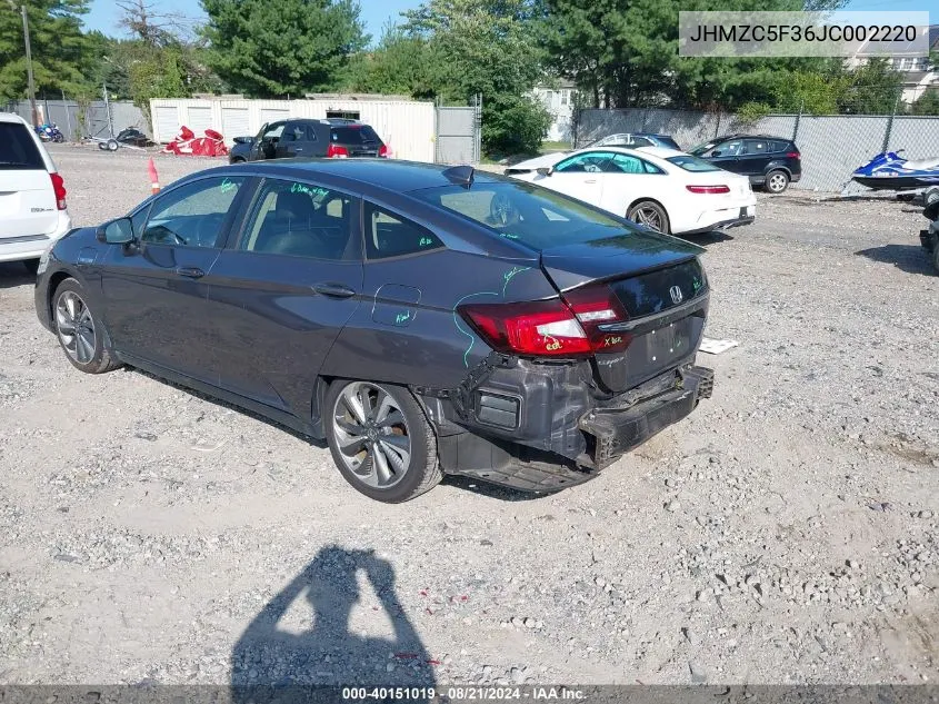 2018 Honda Clarity Plug-In Hybrid Touring VIN: JHMZC5F36JC002220 Lot: 40151019