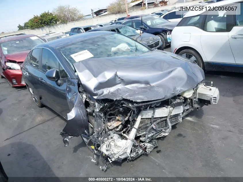 2018 Honda Clarity Plug-In Hybrid VIN: JHMZC5F12JC006067 Lot: 40500272