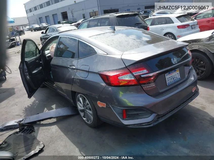 2018 Honda Clarity Plug-In Hybrid VIN: JHMZC5F12JC006067 Lot: 40500272