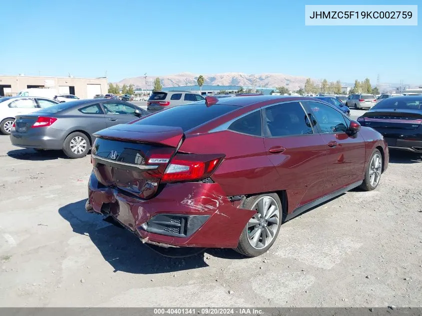 2019 Honda Clarity Plug-In Hybrid VIN: JHMZC5F19KC002759 Lot: 40401341