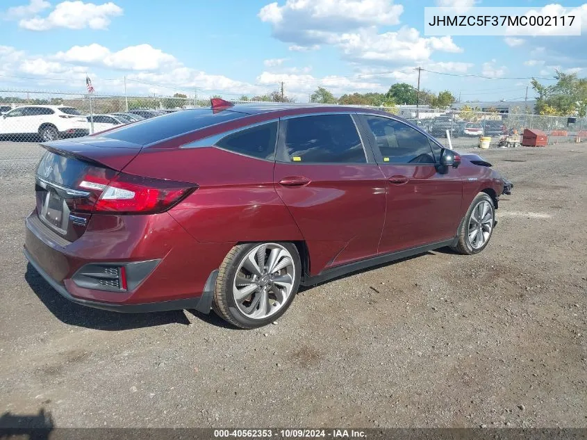 2021 Honda Clarity Plug-In Hybrid Touring VIN: JHMZC5F37MC002117 Lot: 40562353