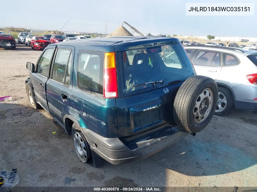 1998 Honda Cr-V Lx VIN: JHLRD1843WC035151 Lot: 40380570