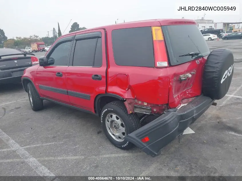 1998 Honda Cr-V Lx VIN: JHLRD2840WC005949 Lot: 40564670