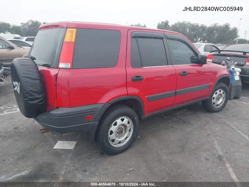 1998 Honda Cr-V Lx VIN: JHLRD2840WC005949 Lot: 40564670