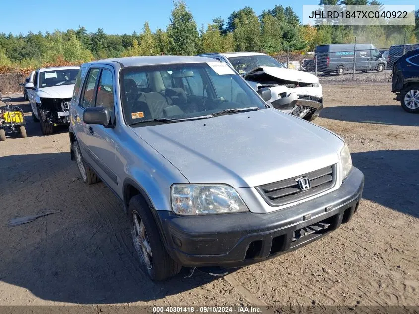 1999 Honda Cr-V Lx VIN: JHLRD1847XC040922 Lot: 40301418