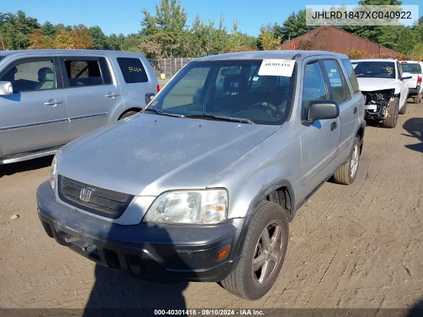 1999 Honda Cr-V Lx VIN: JHLRD1847XC040922 Lot: 40301418