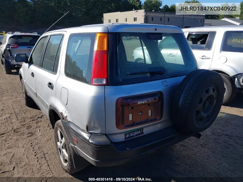 1999 Honda Cr-V Lx VIN: JHLRD1847XC040922 Lot: 40301418