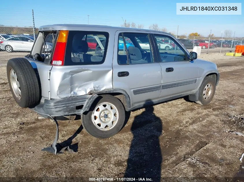 1999 Honda Cr-V Lx VIN: JHLRD1840XC031348 Lot: 40787458