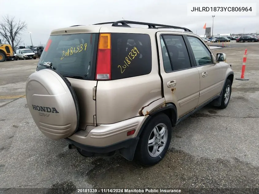 2000 Honda Cr-V VIN: JHLRD1873YC806964 Lot: 20181339